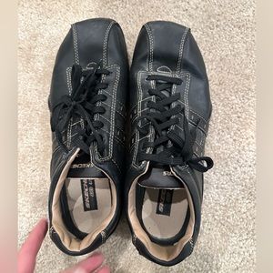 Skechers Men's Casual black Memory Foam Lace Up Leather Shoes Sz 9.5